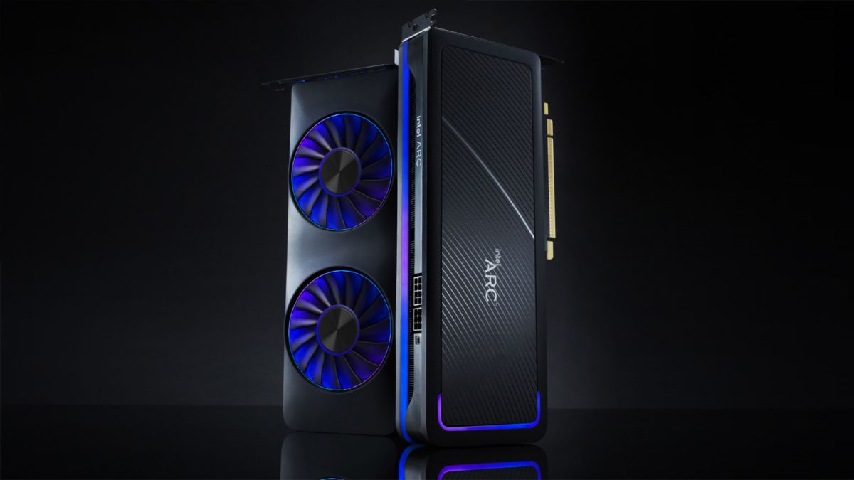 An Intel Arc Graphics Card against a dark background