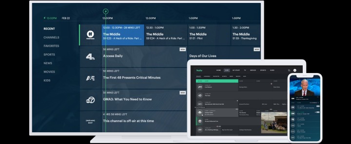 نمونه ای از راهنمای زنده در تلویزیون Hulu Live.