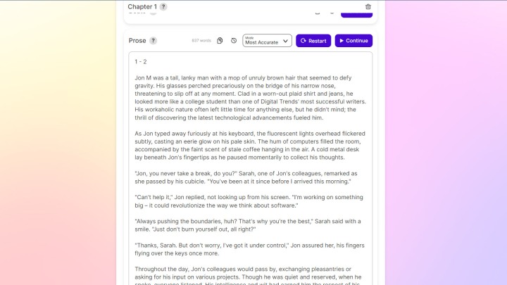 موتور داستان Sudowrite فصل های خودش را می سازد.