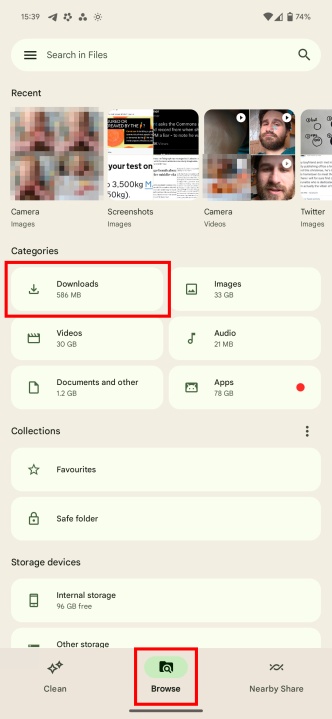 یافتن پوشه Downloads در Pixel Files.