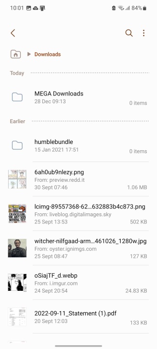 پوشه Downloads در My Files.