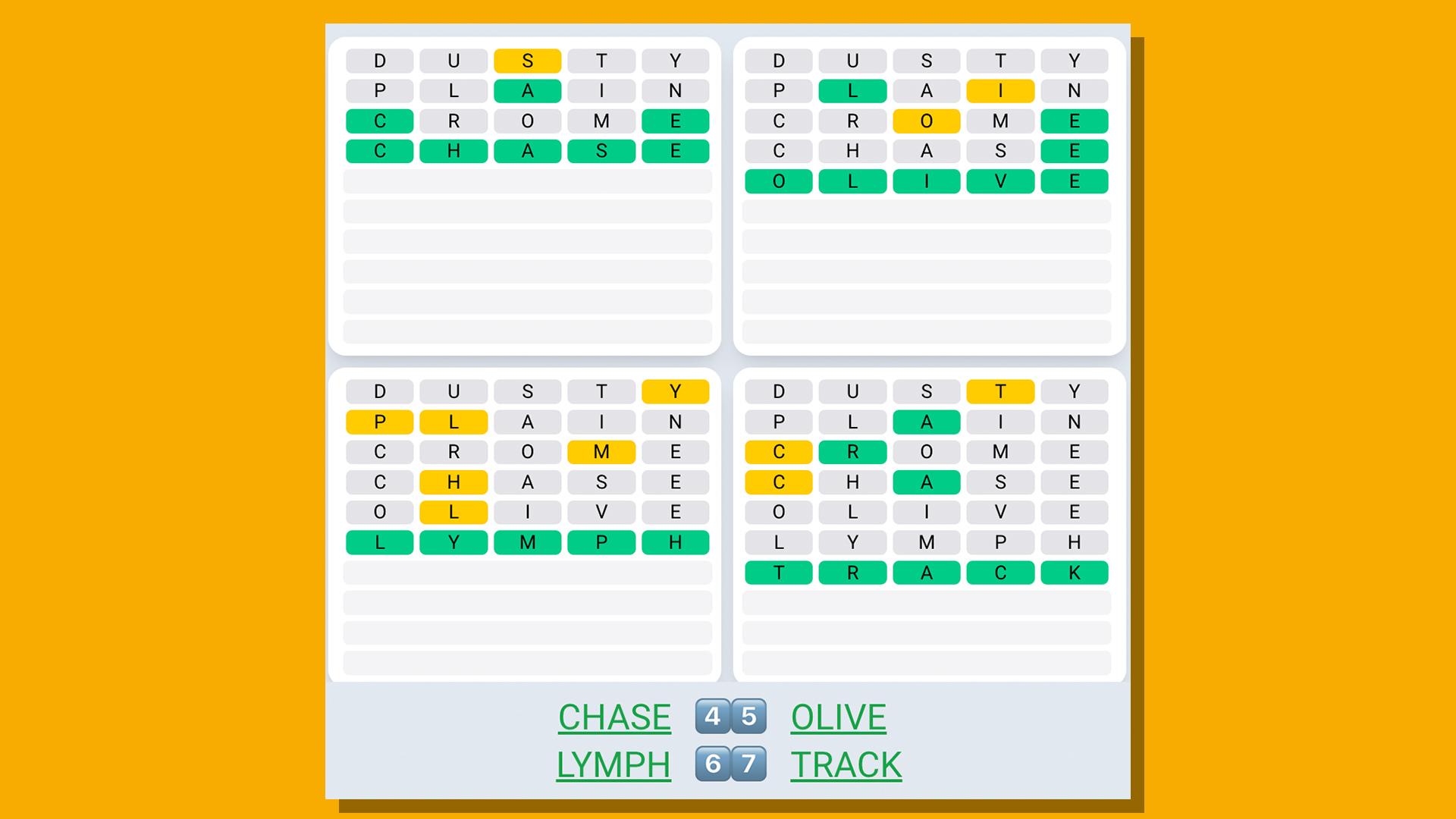 پاسخ Quordle Daily Sequence برای بازی 546 در پس زمینه زرد
