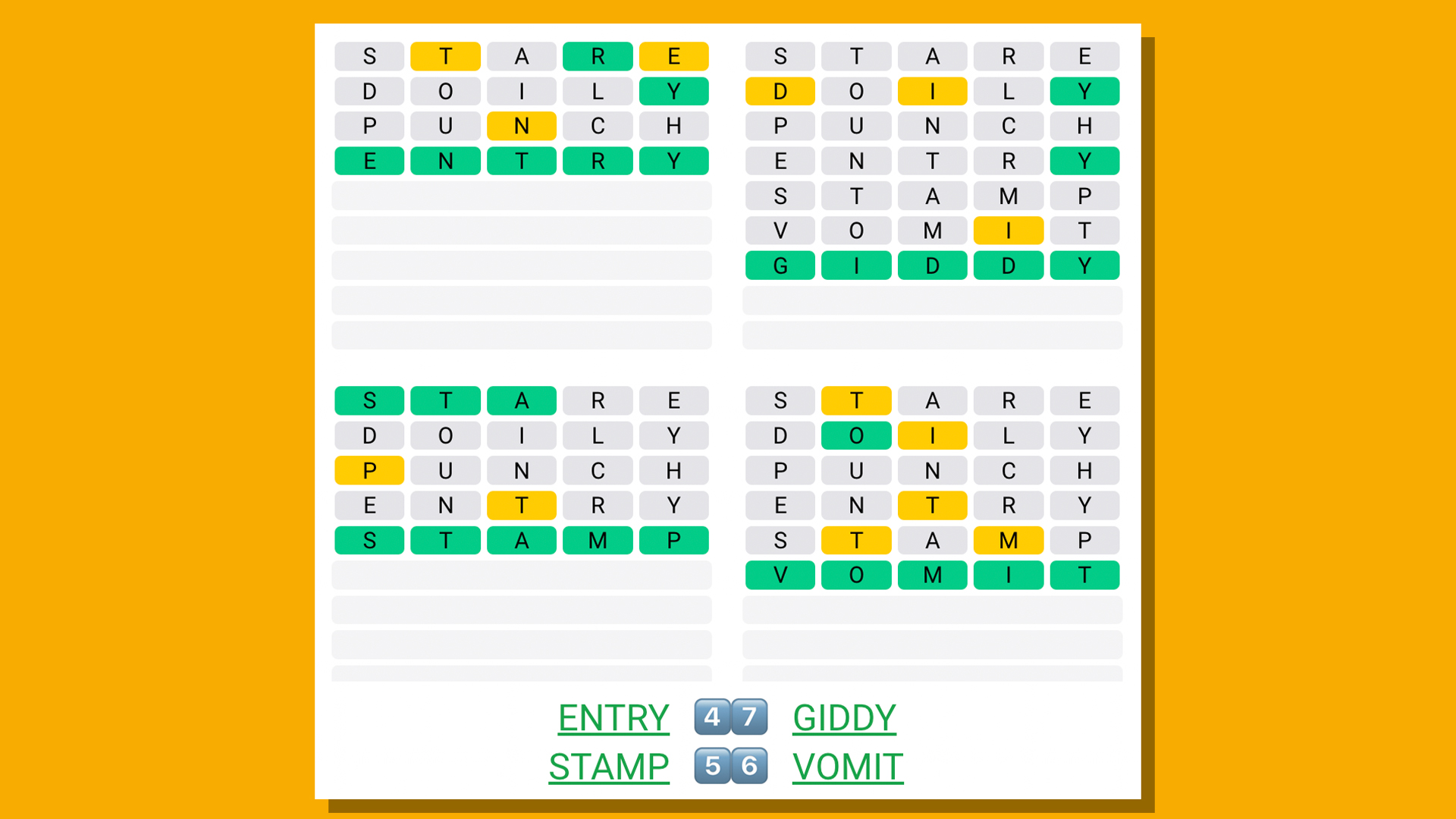 پاسخ های Quordle برای بازی 545 در پس زمینه زرد
